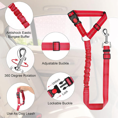 BWOGUE 2 Pack Dog Seat Belt for Car, Headrest Restraint Safety Leads | Headrest Loop for Car Travel, 18-30 in Adjustable, 2-in-1 Seat Belt and Leash, 2 Pack for Dogs and Cats, Use with Dog Harness