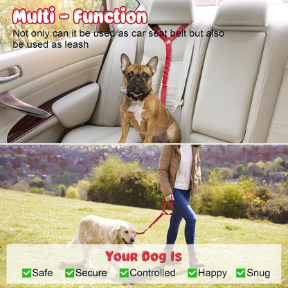 BWOGUE 2 Pack Dog Seat Belt for Car, Headrest Restraint Safety Leads | Headrest Loop for Car Travel, 18-30 in Adjustable, 2-in-1 Seat Belt and Leash, 2 Pack for Dogs and Cats, Use with Dog Harness