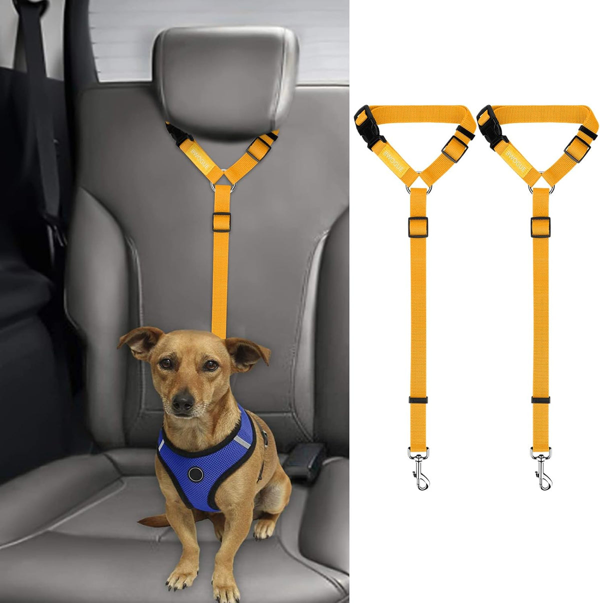 BWOGUE 2 Pack Dog Seat Belt for Car, Headrest Restraint Safety Leads | Headrest Loop for Car Travel, 18-30 in Adjustable, 2-in-1 Seat Belt and Leash, 2 Pack for Dogs and Cats, Use with Dog Harness