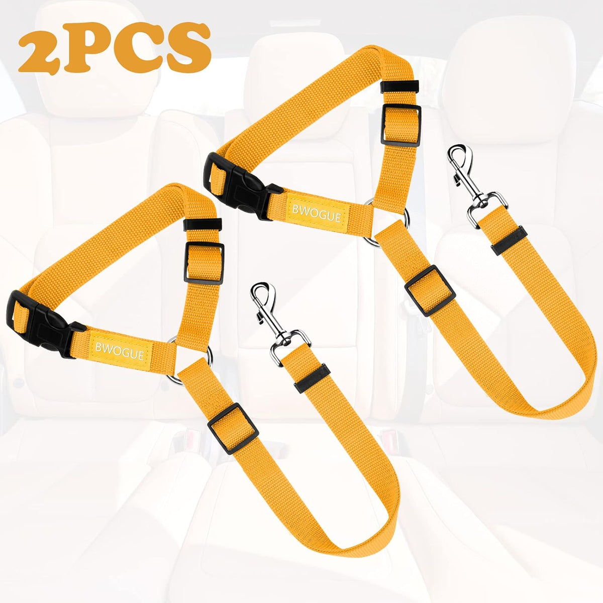 BWOGUE 2 Pack Dog Seat Belt for Car, Headrest Restraint Safety Leads | Headrest Loop for Car Travel, 18-30 in Adjustable, 2-in-1 Seat Belt and Leash, 2 Pack for Dogs and Cats, Use with Dog Harness