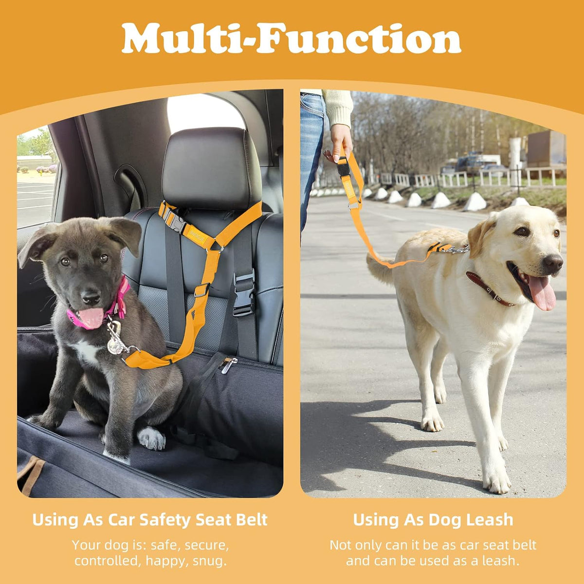 BWOGUE 2 Pack Dog Seat Belt for Car, Headrest Restraint Safety Leads | Headrest Loop for Car Travel, 18-30 in Adjustable, 2-in-1 Seat Belt and Leash, 2 Pack for Dogs and Cats, Use with Dog Harness