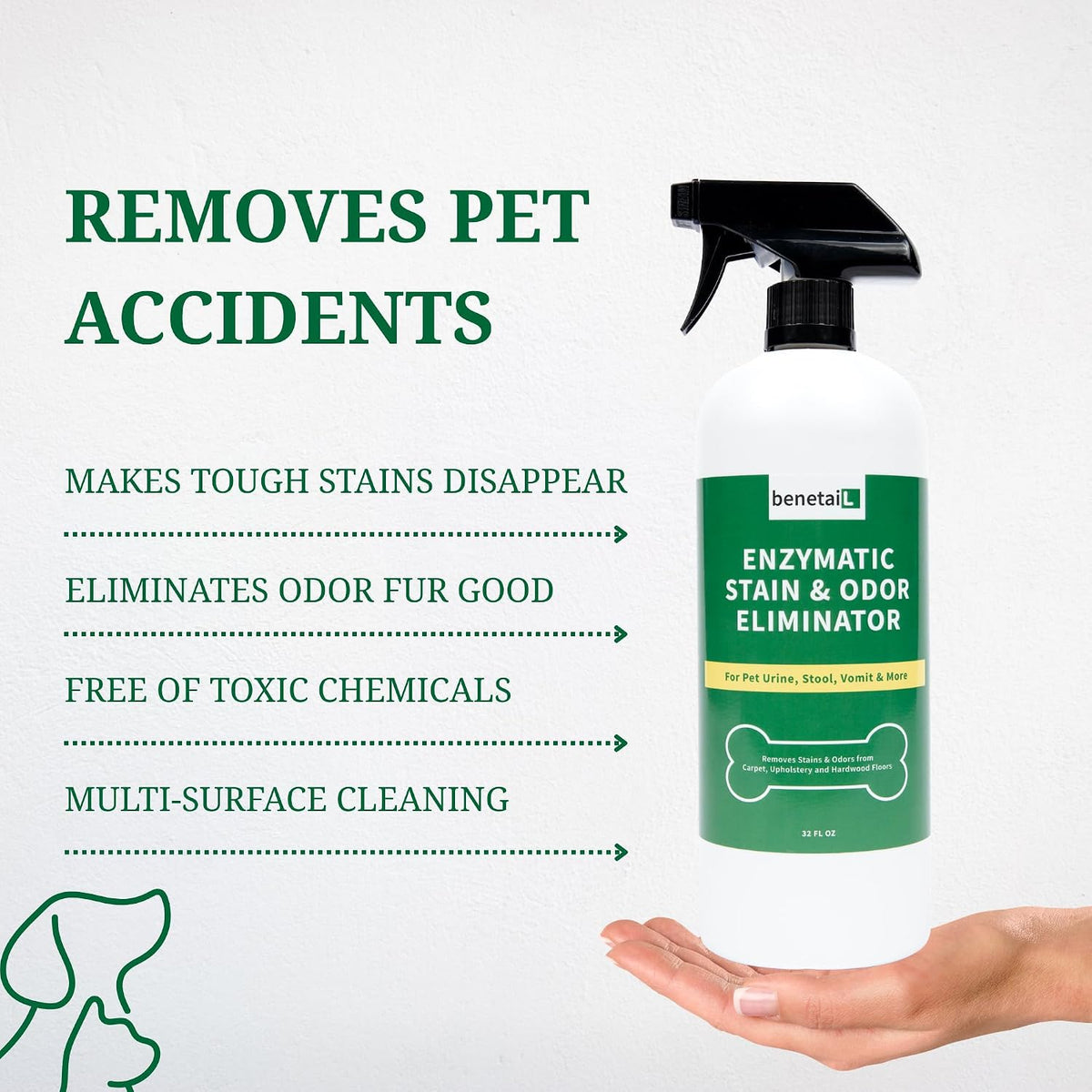 Enzymatic Cleaner for Dog & Cat Urine, Stain & Odor Remover, 32oz