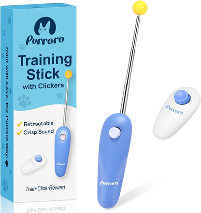 Cat Training Clicker Kit – Includes Finger Clicker and Target Stick – Perfect for Positive Reinforcement, Behavior & Obedience Training Indoors & Outdoors – Suitable for Dogs, Birds & Small Pets