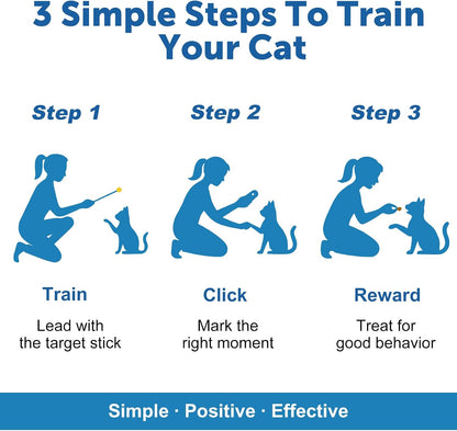 Cat Training Clicker Kit – Includes Finger Clicker and Target Stick – Perfect for Positive Reinforcement, Behavior & Obedience Training Indoors & Outdoors – Suitable for Dogs, Birds & Small Pets