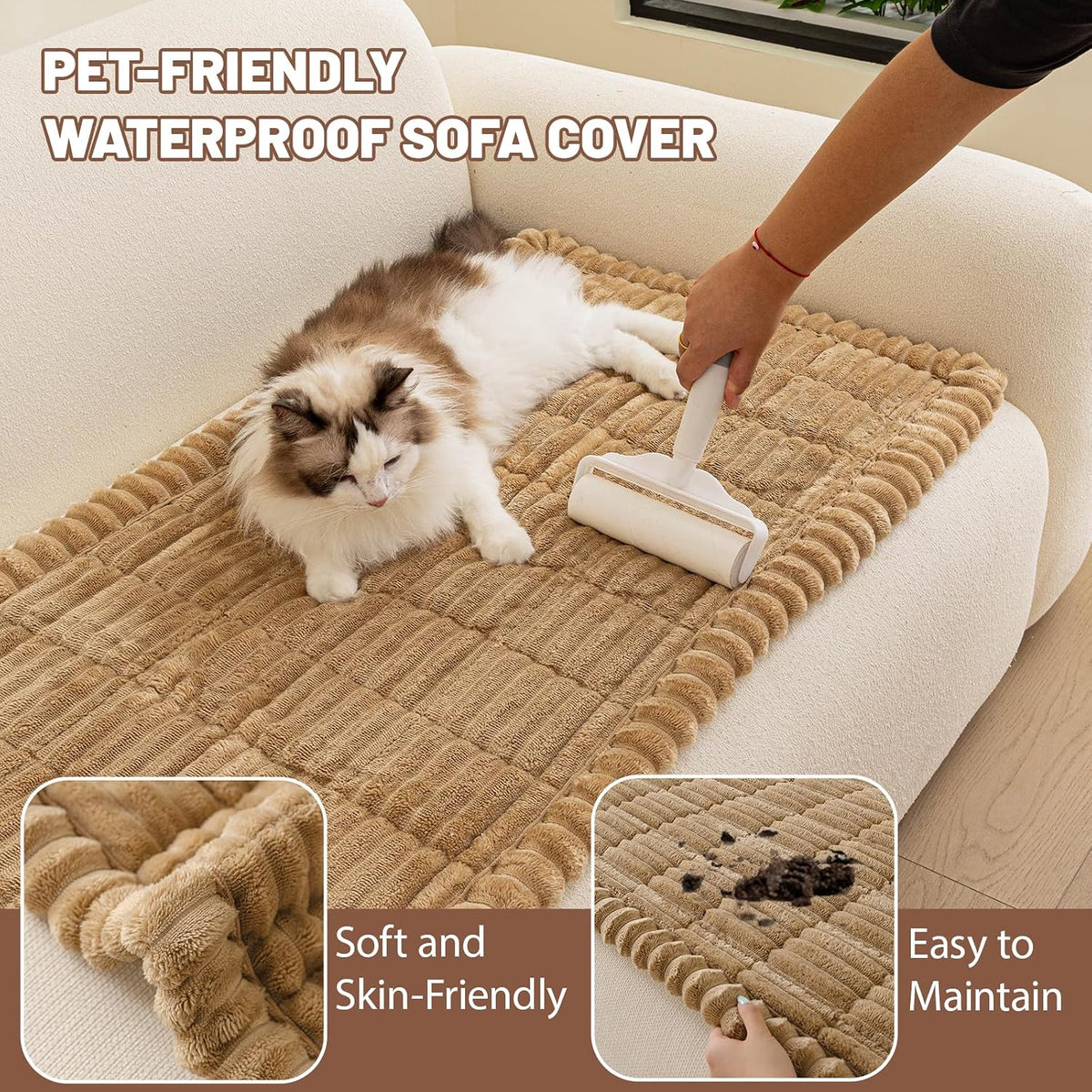 Couch Cover for Dogs Washable, Non Slip Soft Cozy Brown