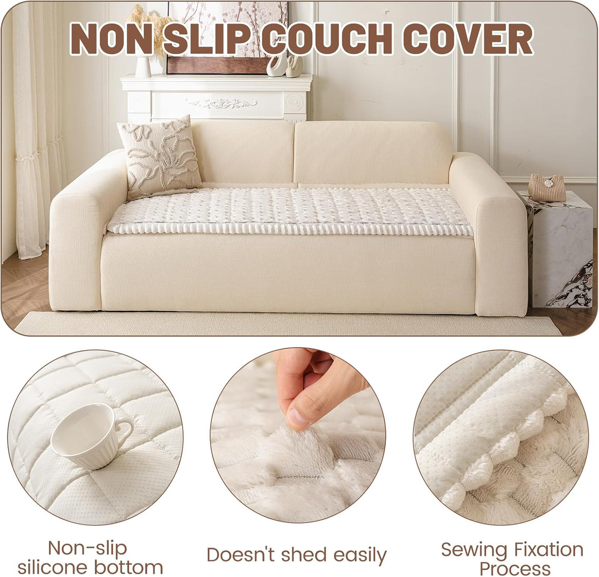 Couch Cover for Dogs Washable, Non Slip Soft Cozy Brown