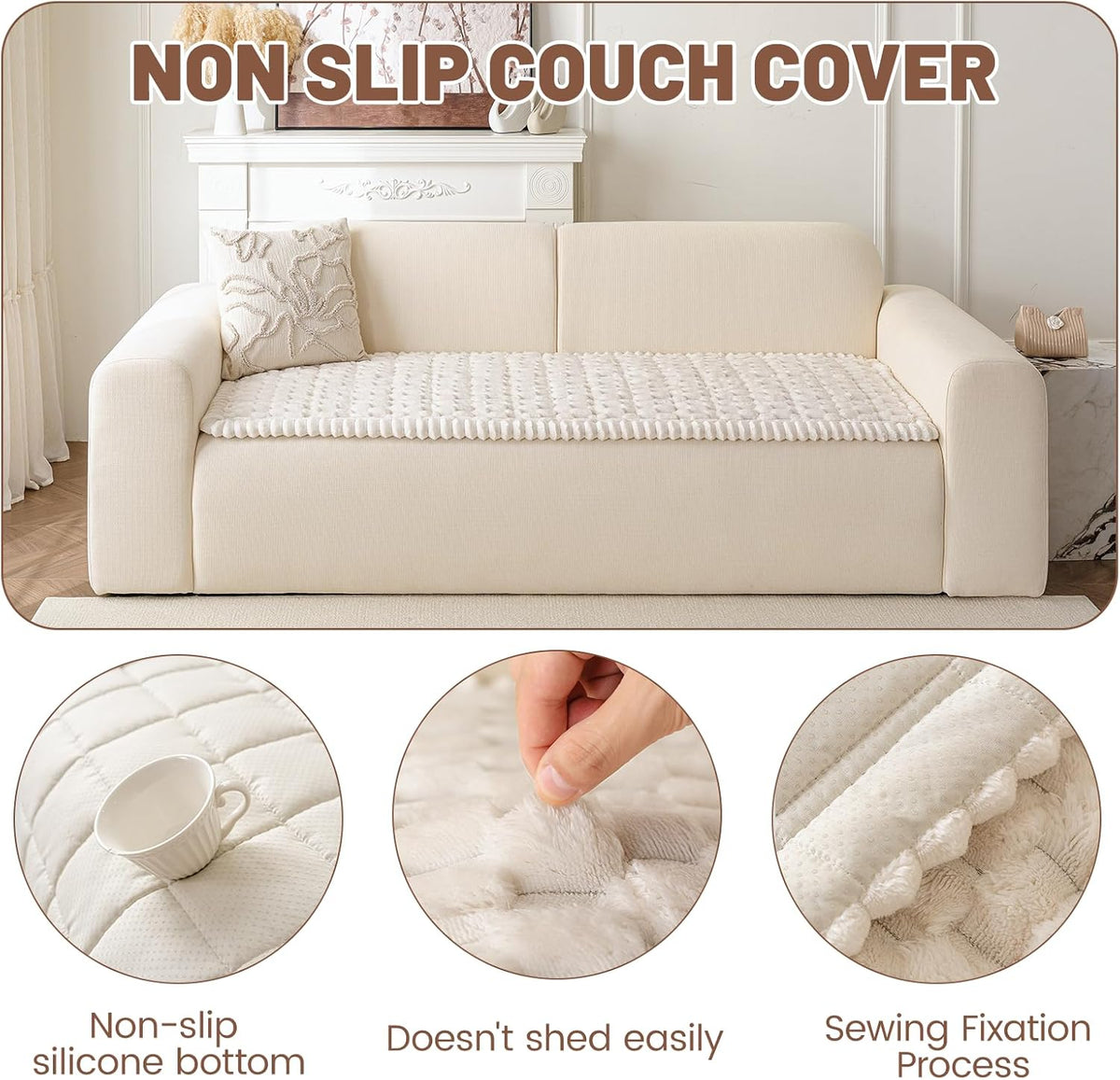 Couch Cover for Dogs Washable, Non Slip Soft Cozy Brown