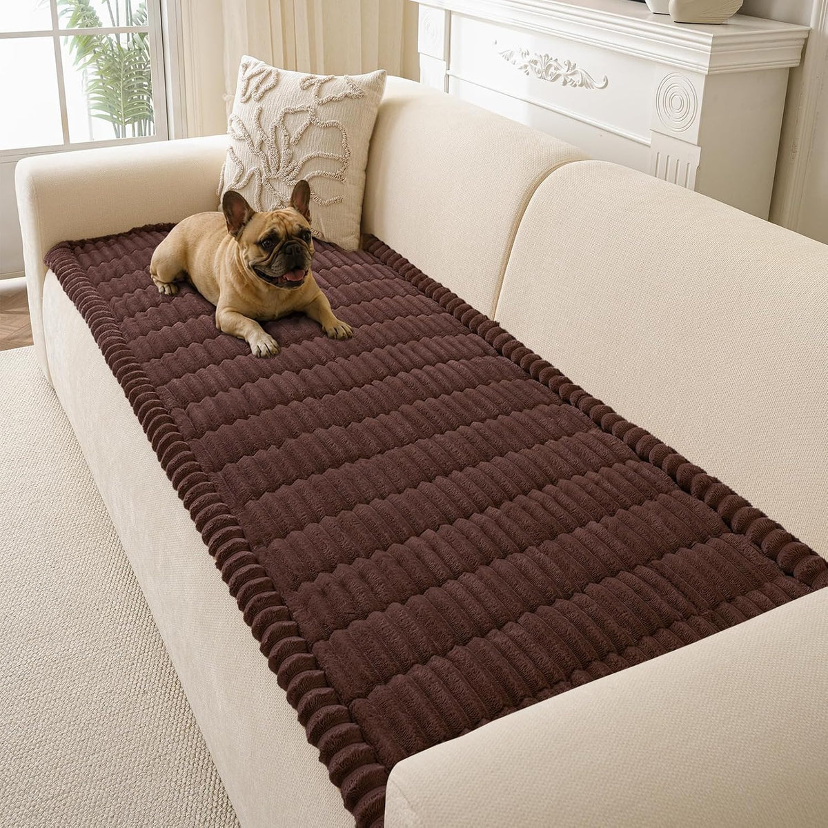 Couch Cover for Dogs Washable, Non Slip Soft Cozy Brown