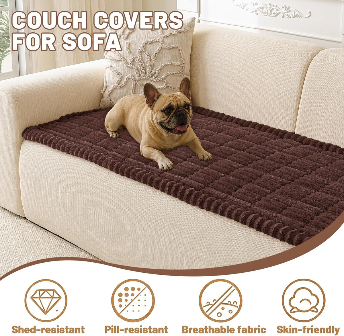 Couch Cover for Dogs Washable, Non Slip Soft Cozy Brown