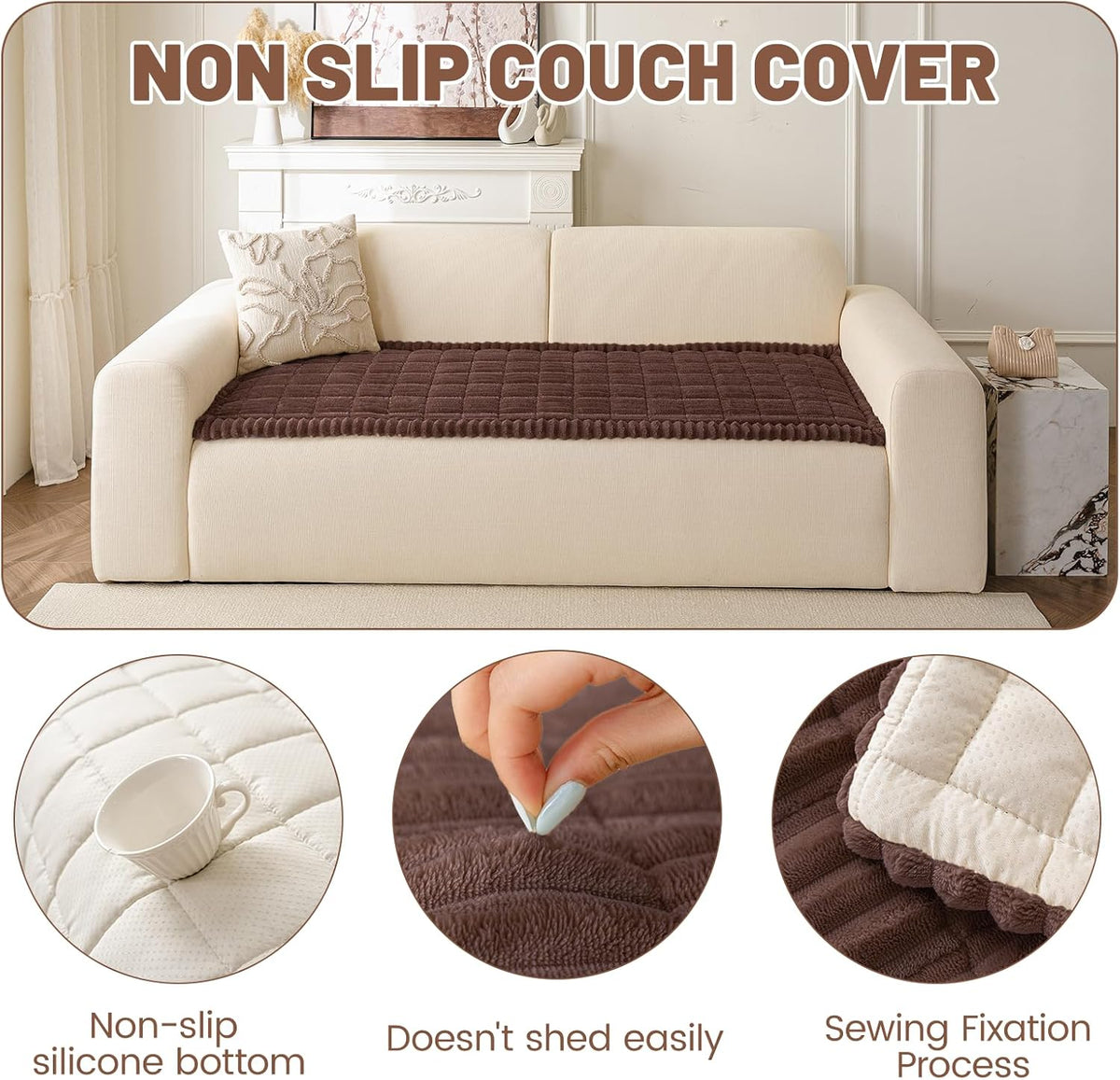 Couch Cover for Dogs Washable, Non Slip Soft Cozy Brown