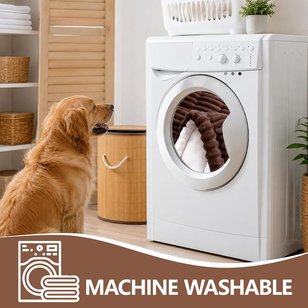 Couch Cover for Dogs Washable, Non Slip Soft Cozy Brown