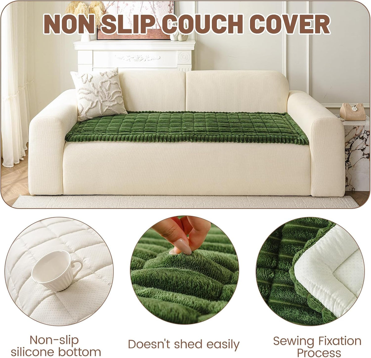 Couch Cover for Dogs Washable, Non Slip Soft Cozy Brown