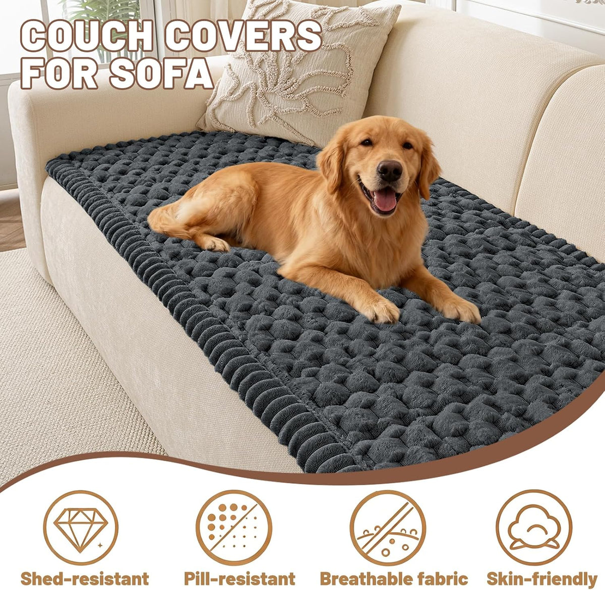 Couch Cover for Dogs Washable, Non Slip Soft Cozy Brown