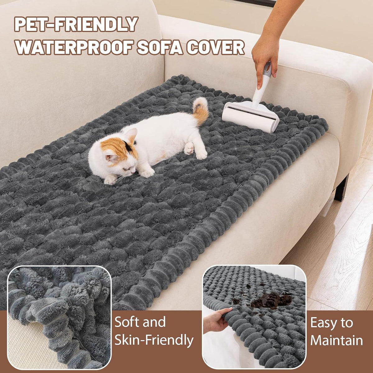 Couch Cover for Dogs Washable, Non Slip Soft Cozy Brown