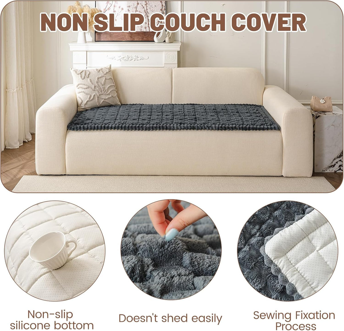 Couch Cover for Dogs Washable, Non Slip Soft Cozy Brown