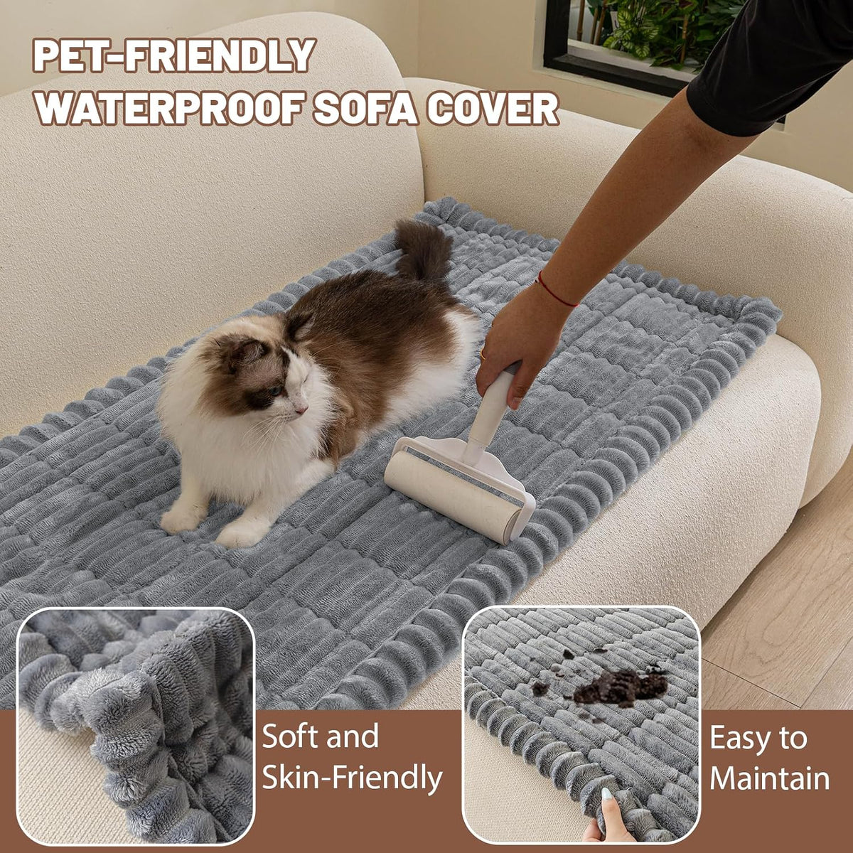 Couch Cover for Dogs Washable, Non Slip Soft Cozy Brown