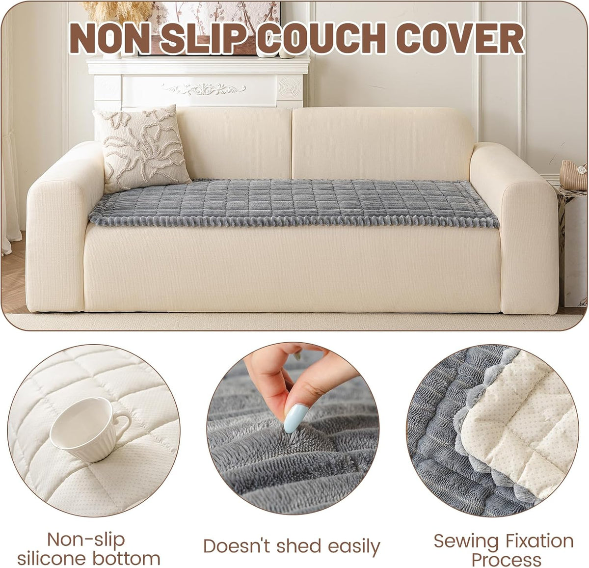 Couch Cover for Dogs Washable, Non Slip Soft Cozy Brown