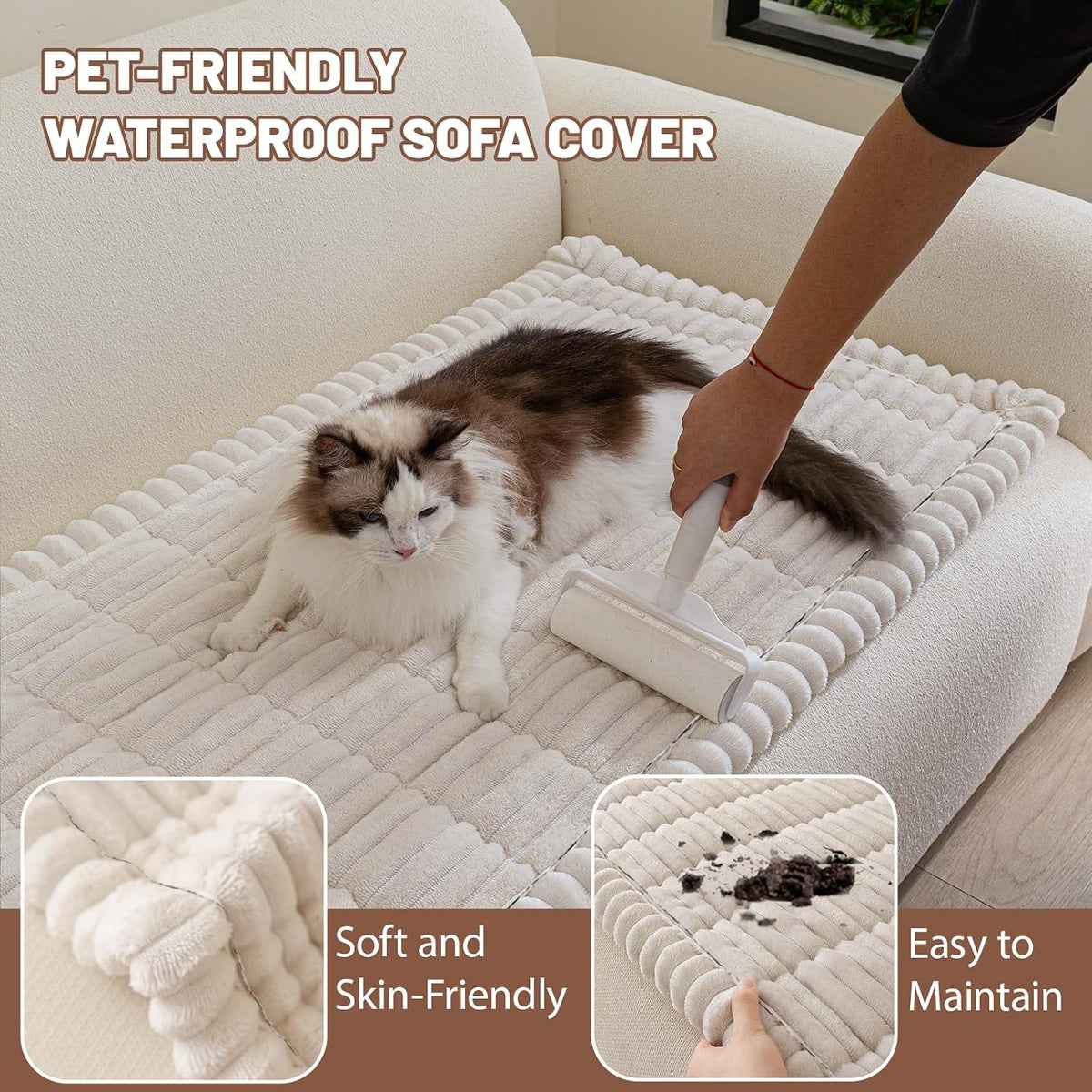 Couch Cover for Dogs Washable, Non Slip Soft Cozy Brown