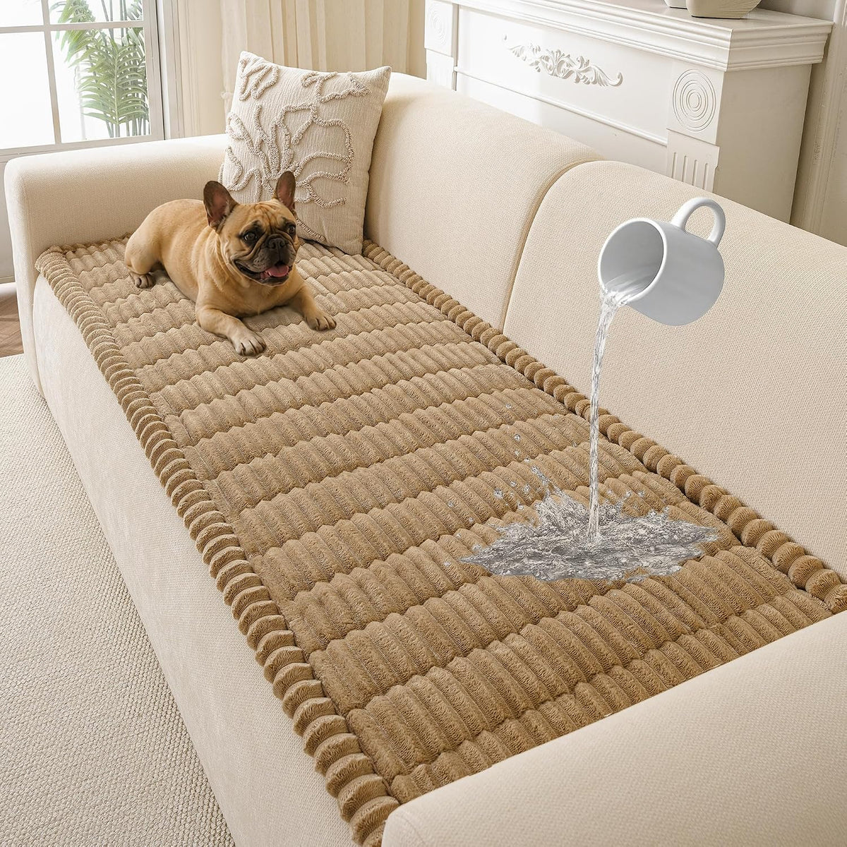 Couch Cover for Dogs Washable, Non Slip Soft Cozy Brown