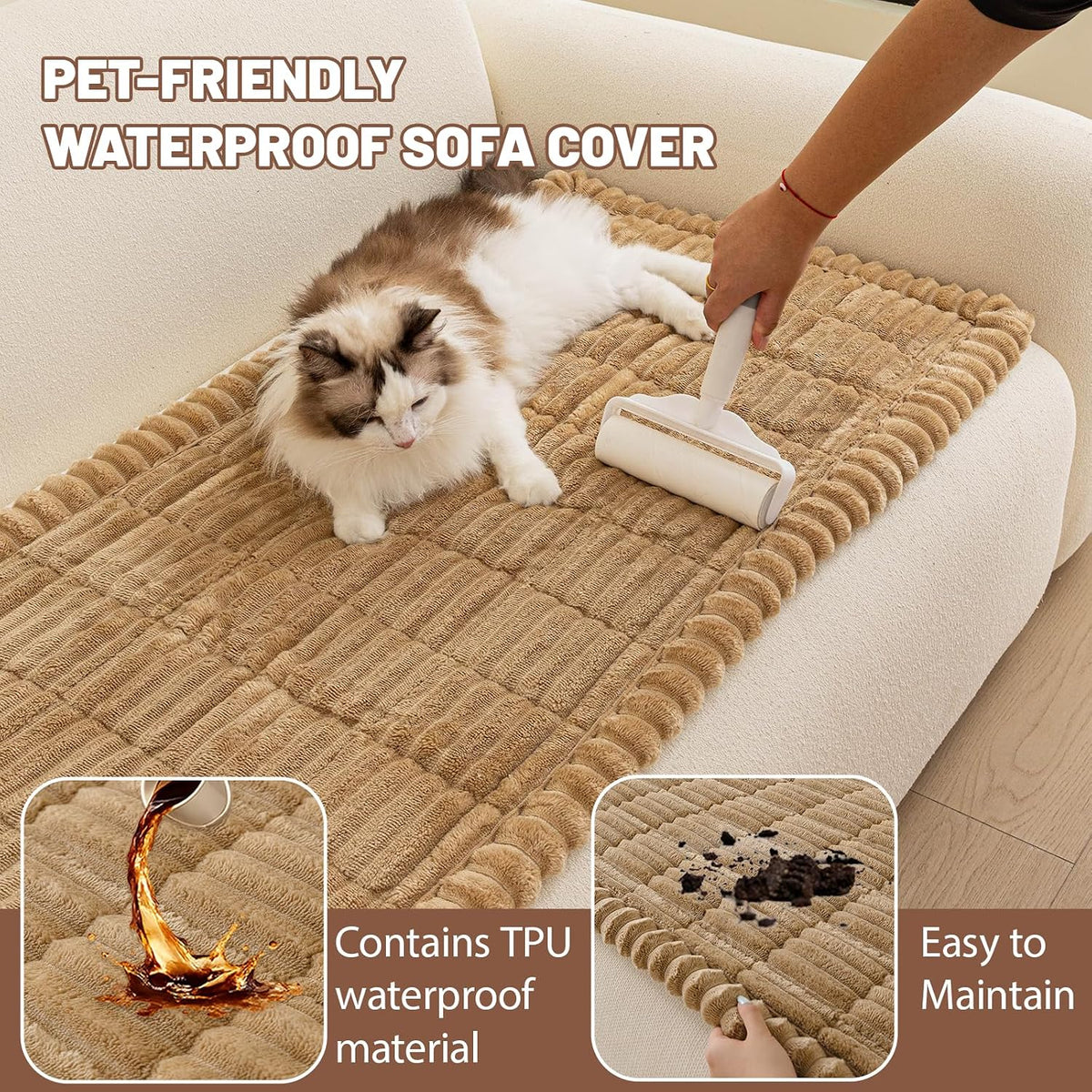 Couch Cover for Dogs Washable, Non Slip Soft Cozy Brown