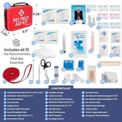 Dog First Aid Kit - Vet-Approved Emergency Kit for Dogs & Cats - Essential