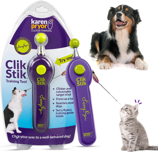 Terry Ryan Clik Stik by Karen Pryor – All-in-One Retractable Target Stick & Dog Clicker for Effective Pet Training, Telescopes 6-23 Inch, Includes Expert Training Guide, Durable & Easy to Use
