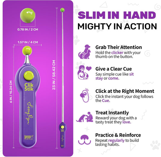 Terry Ryan Clik Stik by Karen Pryor – All-in-One Retractable Target Stick & Dog Clicker for Effective Pet Training, Telescopes 6-23 Inch, Includes Expert Training Guide, Durable & Easy to Use