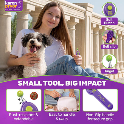 Terry Ryan Clik Stik by Karen Pryor – All-in-One Retractable Target Stick & Dog Clicker for Effective Pet Training, Telescopes 6-23 Inch, Includes Expert Training Guide, Durable & Easy to Use