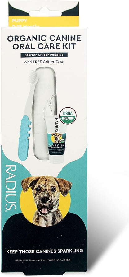RADIUS USDA Organic Dental Solutions Puppy Kit 1 Unit, 1 Dog Toothbrush & 1 0.8oz Toothpaste, Ultra Soft Bristle & Non Toxic Toothpaste for Dogs, Designed to Clean Teeth, Xylitol Free