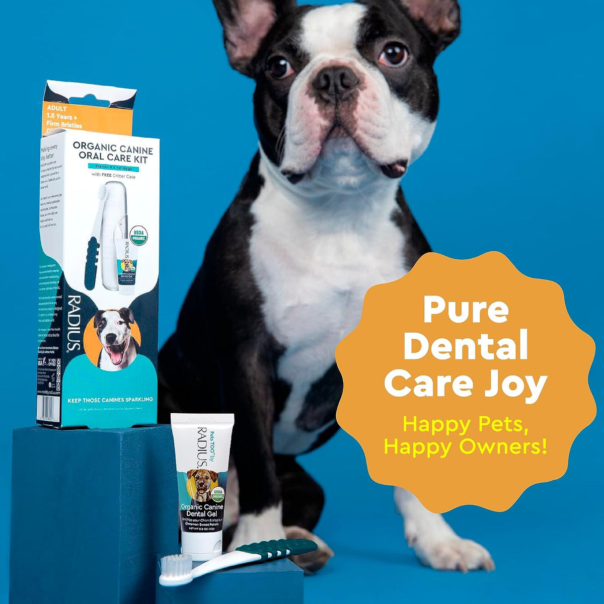RADIUS USDA Organic Dental Solutions Puppy Kit 1 Unit, 1 Dog Toothbrush & 1 0.8oz Toothpaste, Ultra Soft Bristle & Non Toxic Toothpaste for Dogs, Designed to Clean Teeth, Xylitol Free