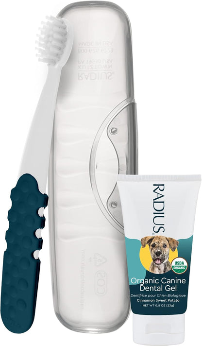 RADIUS USDA Organic Dental Solutions Puppy Kit 1 Unit, 1 Dog Toothbrush & 1 0.8oz Toothpaste, Ultra Soft Bristle & Non Toxic Toothpaste for Dogs, Designed to Clean Teeth, Xylitol Free