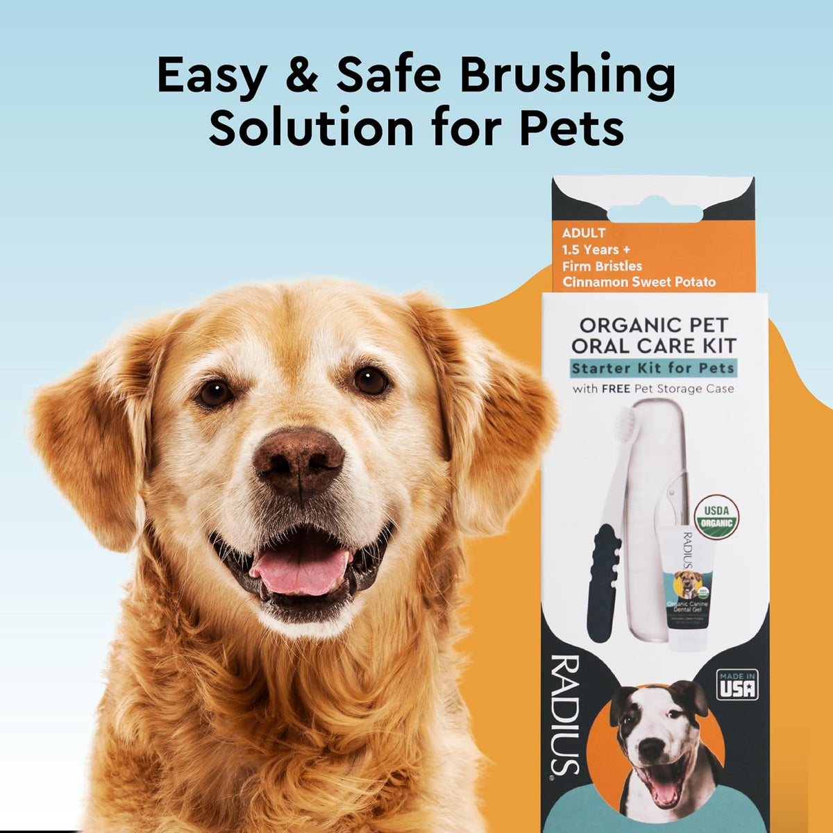 RADIUS USDA Organic Dental Solutions Puppy Kit 1 Unit, 1 Dog Toothbrush & 1 0.8oz Toothpaste, Ultra Soft Bristle & Non Toxic Toothpaste for Dogs, Designed to Clean Teeth, Xylitol Free