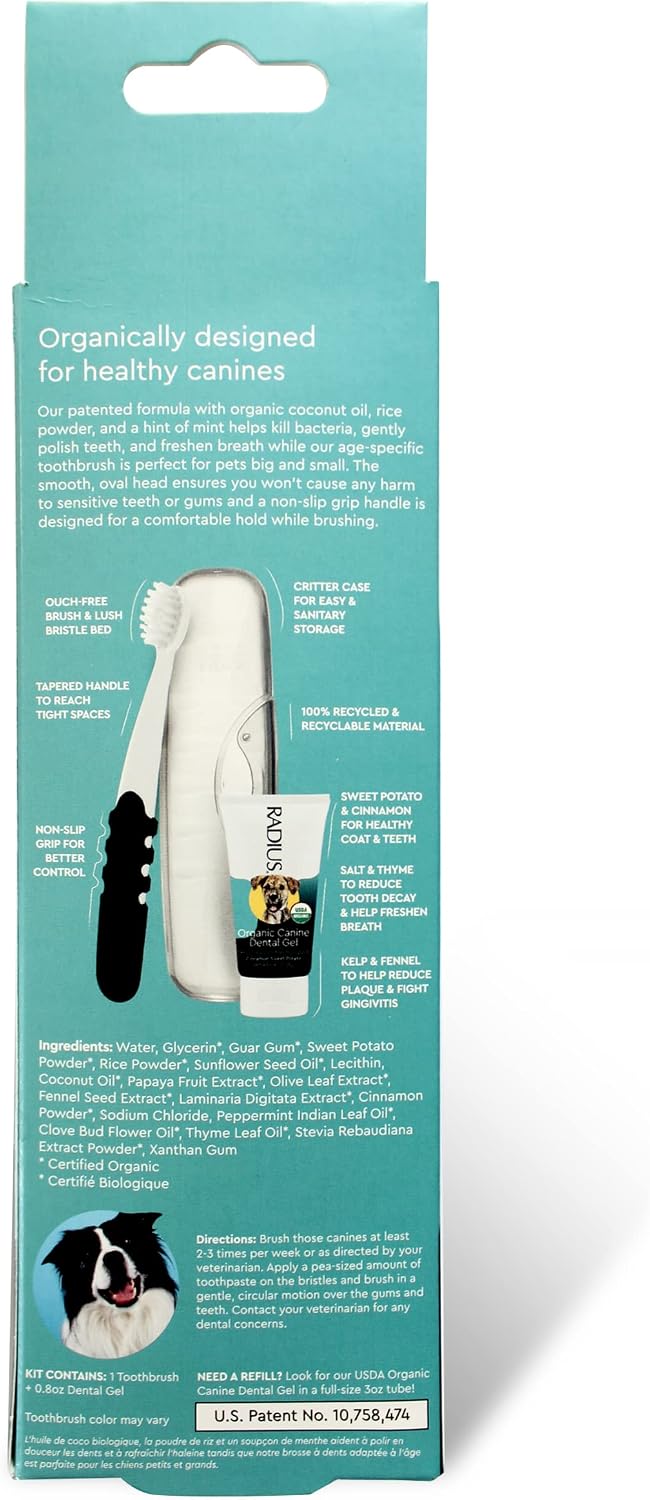 RADIUS USDA Organic Dental Solutions Puppy Kit 1 Unit, 1 Dog Toothbrush & 1 0.8oz Toothpaste, Ultra Soft Bristle & Non Toxic Toothpaste for Dogs, Designed to Clean Teeth, Xylitol Free