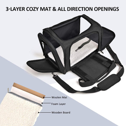 Cat Carriers Dog Carrier Pet Carrier for Small / Medium Cats Dogs Puppies (Up To 15lbs), TSA Airline Approved Small Dog Carrier Soft Sided, Collapsible Waterproof Travel Puppy Carrier -Black