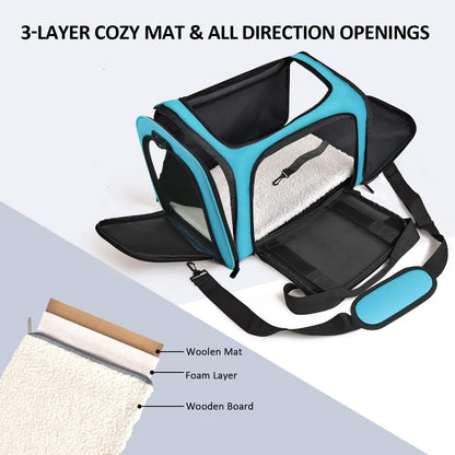 Cat Carriers Dog Carrier Pet Carrier for Small / Medium Cats Dogs Puppies (Up To 15lbs), TSA Airline Approved Small Dog Carrier Soft Sided, Collapsible Waterproof Travel Puppy Carrier -Black