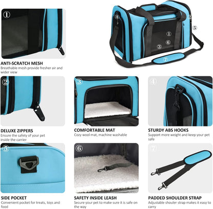 Cat Carriers Dog Carrier Pet Carrier for Small / Medium Cats Dogs Puppies (Up To 15lbs), TSA Airline Approved Small Dog Carrier Soft Sided, Collapsible Waterproof Travel Puppy Carrier -Black