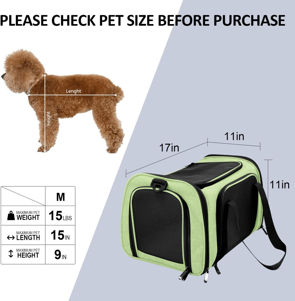 Cat Carriers Dog Carrier Pet Carrier for Small / Medium Cats Dogs Puppies (Up To 15lbs), TSA Airline Approved Small Dog Carrier Soft Sided, Collapsible Waterproof Travel Puppy Carrier -Black