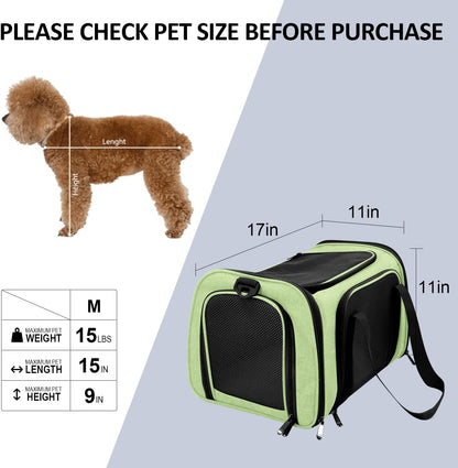 Cat Carriers Dog Carrier Pet Carrier for Small / Medium Cats Dogs Puppies (Up To 15lbs), TSA Airline Approved Small Dog Carrier Soft Sided, Collapsible Waterproof Travel Puppy Carrier -Black
