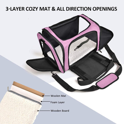 Cat Carriers Dog Carrier Pet Carrier for Small / Medium Cats Dogs Puppies (Up To 15lbs), TSA Airline Approved Small Dog Carrier Soft Sided, Collapsible Waterproof Travel Puppy Carrier -Black