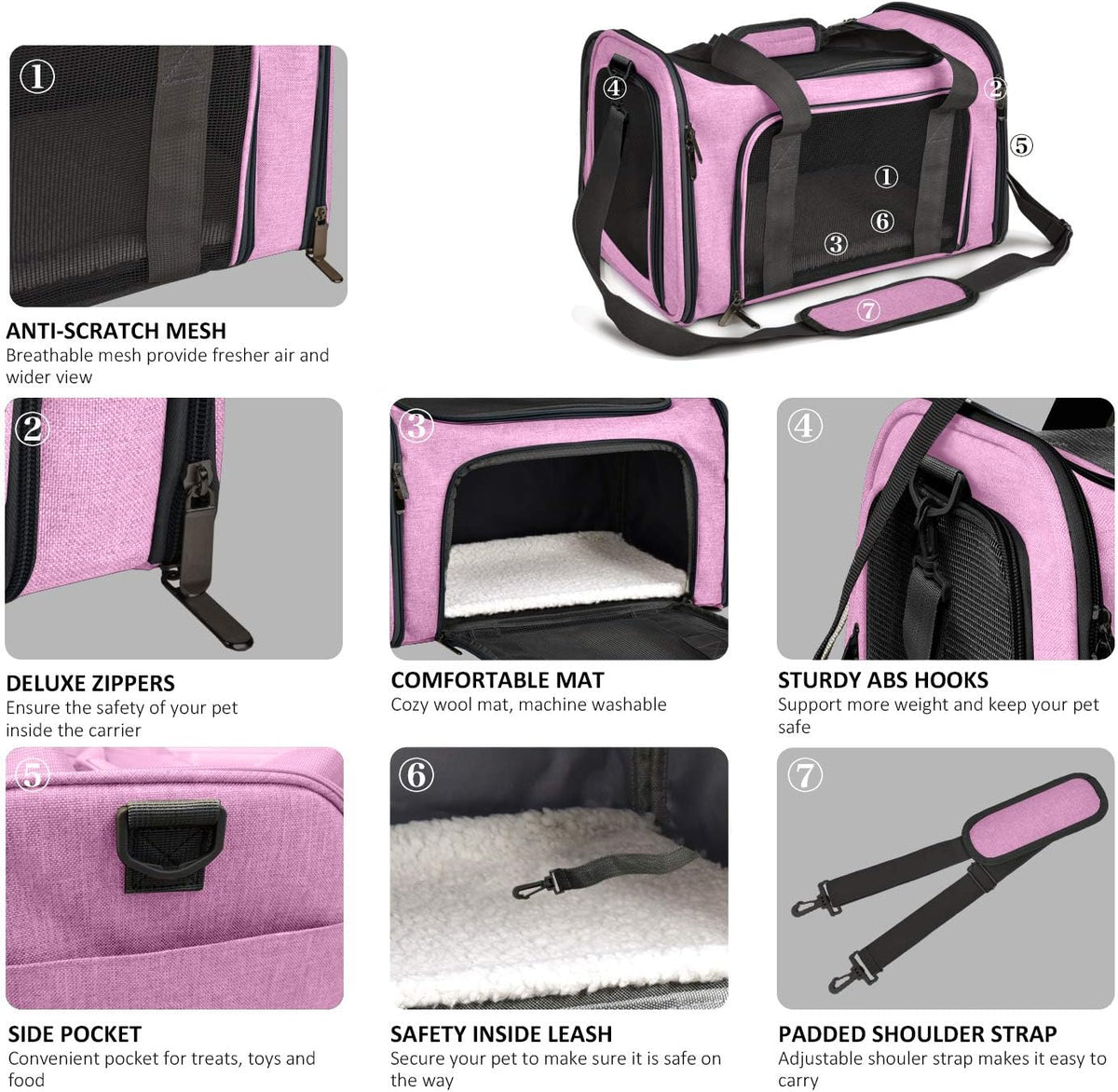 Cat Carriers Dog Carrier Pet Carrier for Small / Medium Cats Dogs Puppies (Up To 15lbs), TSA Airline Approved Small Dog Carrier Soft Sided, Collapsible Waterproof Travel Puppy Carrier -Black