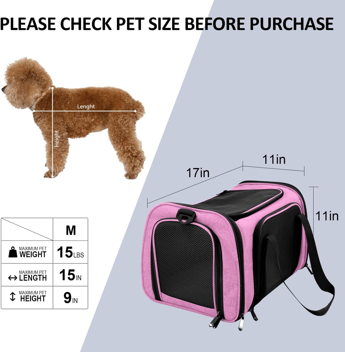 Cat Carriers Dog Carrier Pet Carrier for Small / Medium Cats Dogs Puppies (Up To 15lbs), TSA Airline Approved Small Dog Carrier Soft Sided, Collapsible Waterproof Travel Puppy Carrier -Black