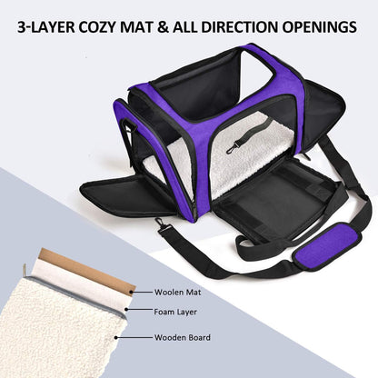 Cat Carriers Dog Carrier Pet Carrier for Small / Medium Cats Dogs Puppies (Up To 15lbs), TSA Airline Approved Small Dog Carrier Soft Sided, Collapsible Waterproof Travel Puppy Carrier -Black