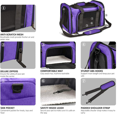 Cat Carriers Dog Carrier Pet Carrier for Small / Medium Cats Dogs Puppies (Up To 15lbs), TSA Airline Approved Small Dog Carrier Soft Sided, Collapsible Waterproof Travel Puppy Carrier -Black
