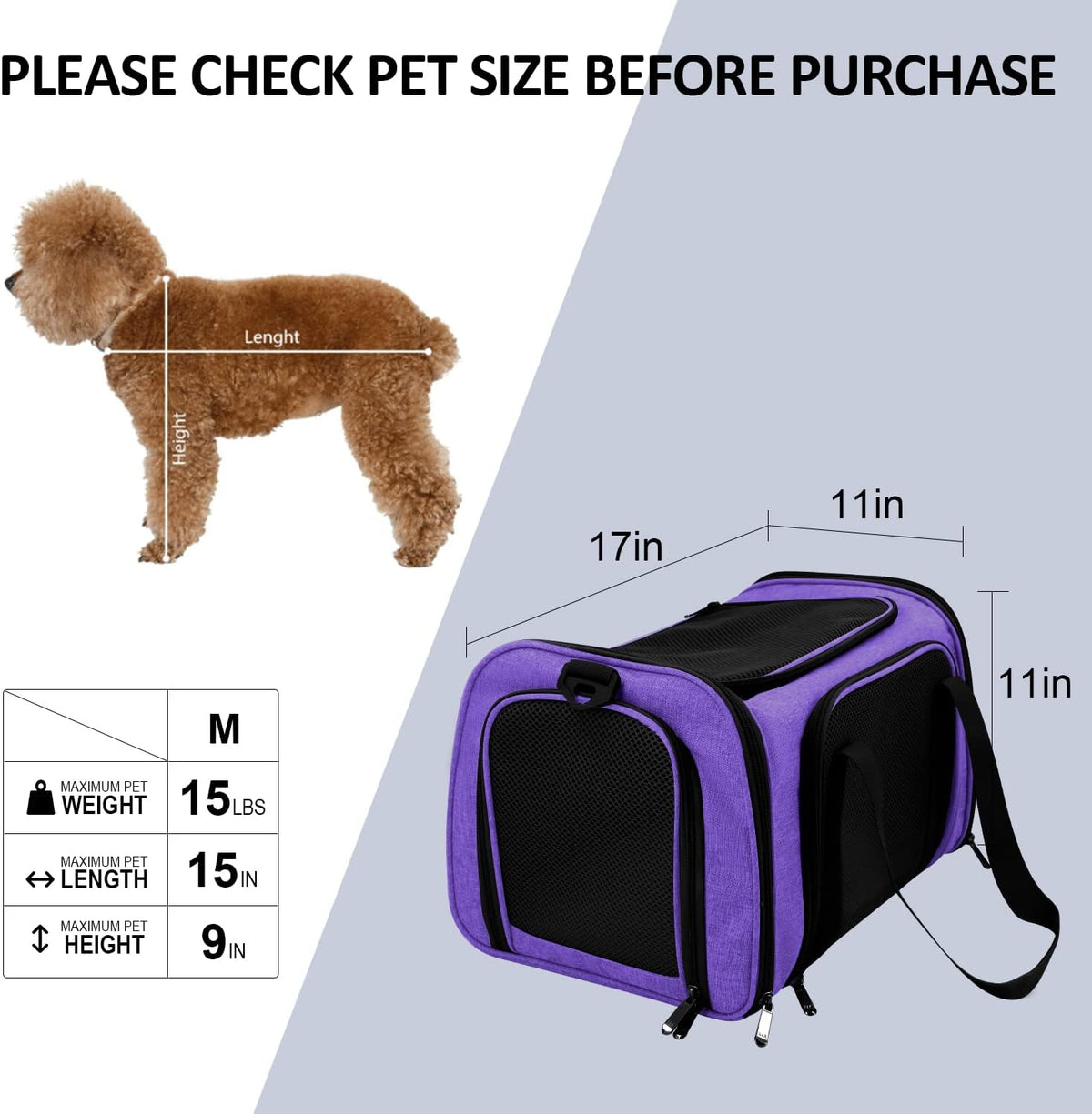 Cat Carriers Dog Carrier Pet Carrier for Small / Medium Cats Dogs Puppies (Up To 15lbs), TSA Airline Approved Small Dog Carrier Soft Sided, Collapsible Waterproof Travel Puppy Carrier -Black