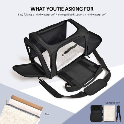 Cat Carriers Dog Carrier Pet Carrier for Small / Medium Cats Dogs Puppies (Up To 15lbs), TSA Airline Approved Small Dog Carrier Soft Sided, Collapsible Waterproof Travel Puppy Carrier -Black