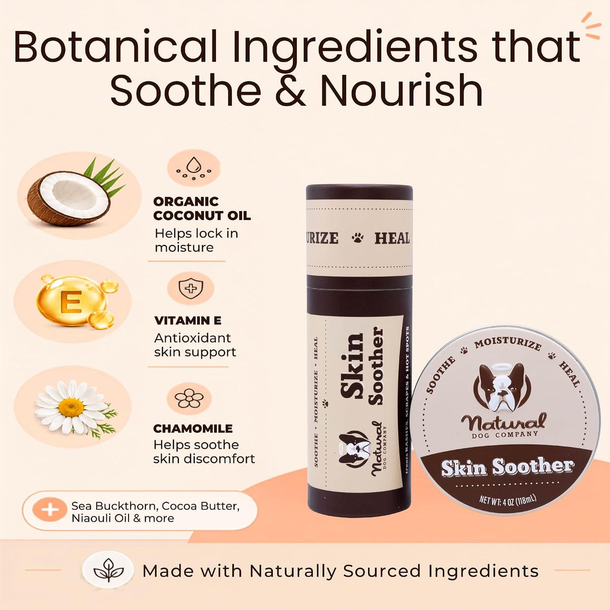 Skin Soother Balm for Irritation, Allergy & Itch Relief for Dogs, Hot Spot Treatment, Dog Moisturizer for Dry Skin, Healing Ointment, Coconut Oil & Vitamin E (0.15oz Travel Stick)