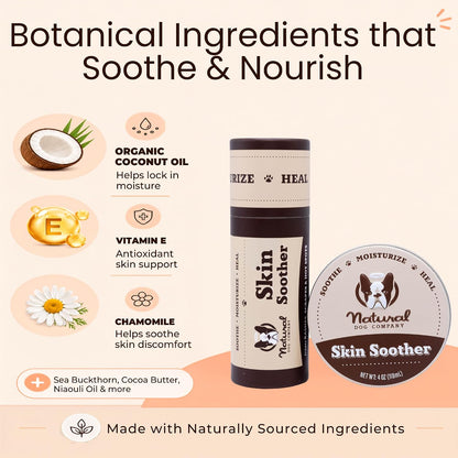 Skin Soother Balm for Irritation, Allergy & Itch Relief for Dogs, Hot Spot Treatment, Dog Moisturizer for Dry Skin, Healing Ointment, Coconut Oil & Vitamin E (0.15oz Travel Stick)