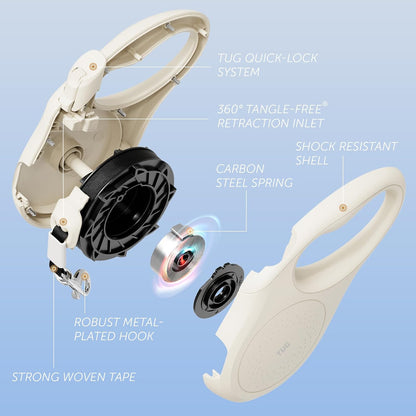 Quest Retractable Dog Leash | 360° Tangle-Free | 16 ft Tape (S, Cream)