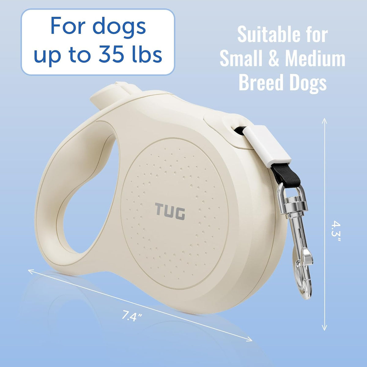 Quest Retractable Dog Leash | 360° Tangle-Free | 16 ft Tape (S, Cream)