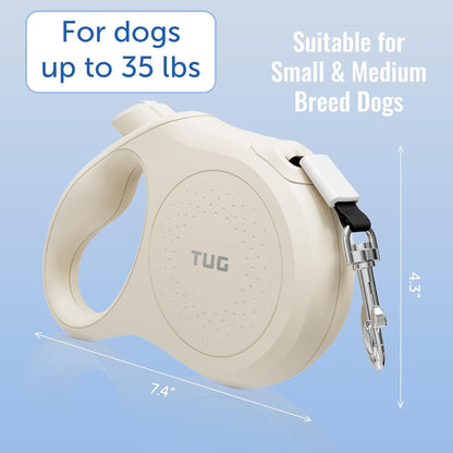 Quest Retractable Dog Leash | 360° Tangle-Free | 16 ft Tape (S, Cream)